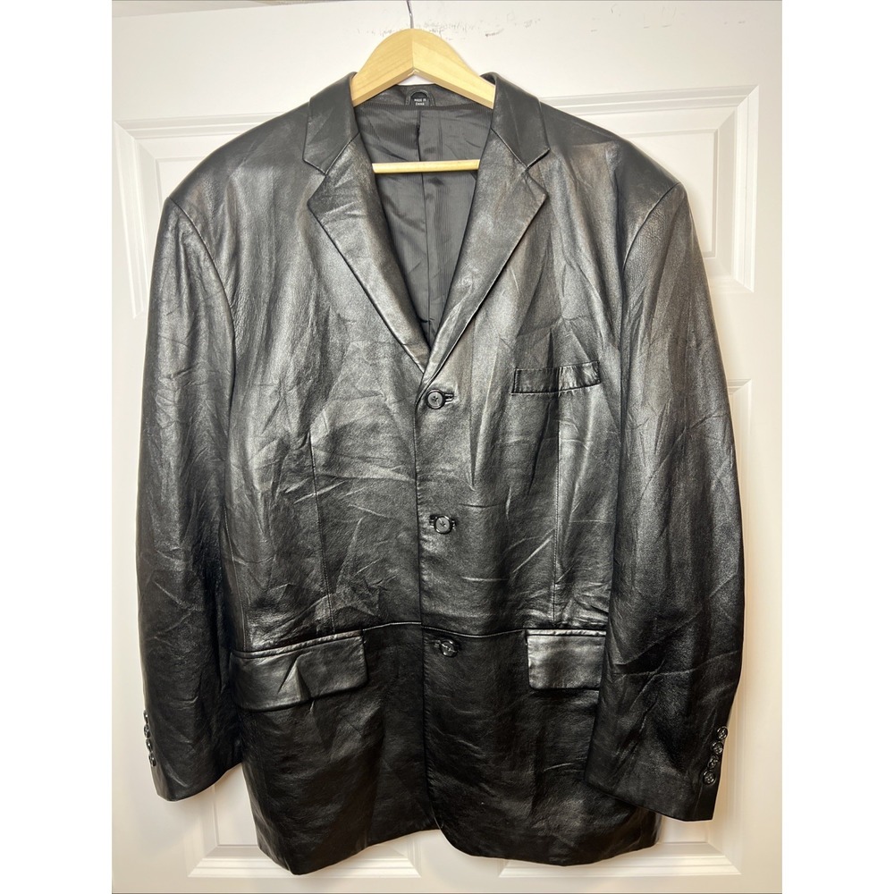 Alfani Positano Men's 44R Genuine Leather Blazer Jacket Black Soft Supple Macy's